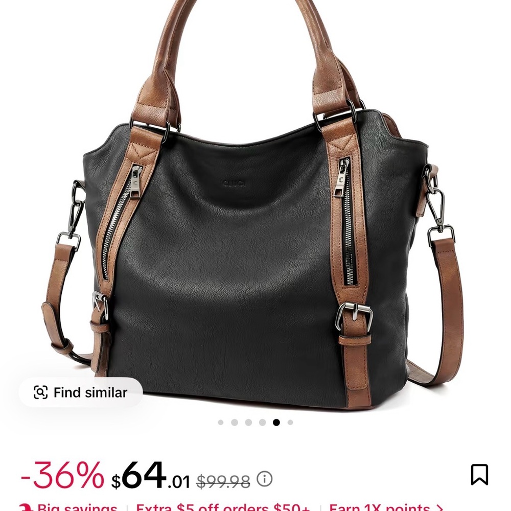 Classic Black Leather Shoulder Bag with Brown Trim - Women’s Tote